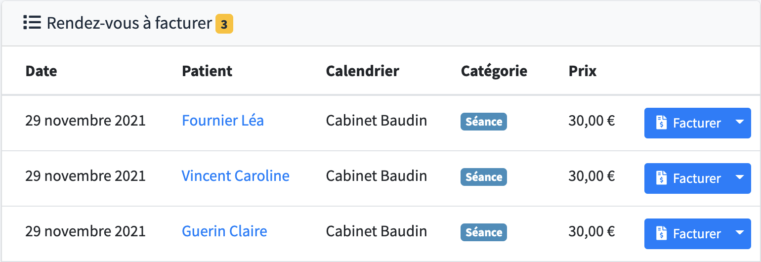 Rendez-vous à facturer