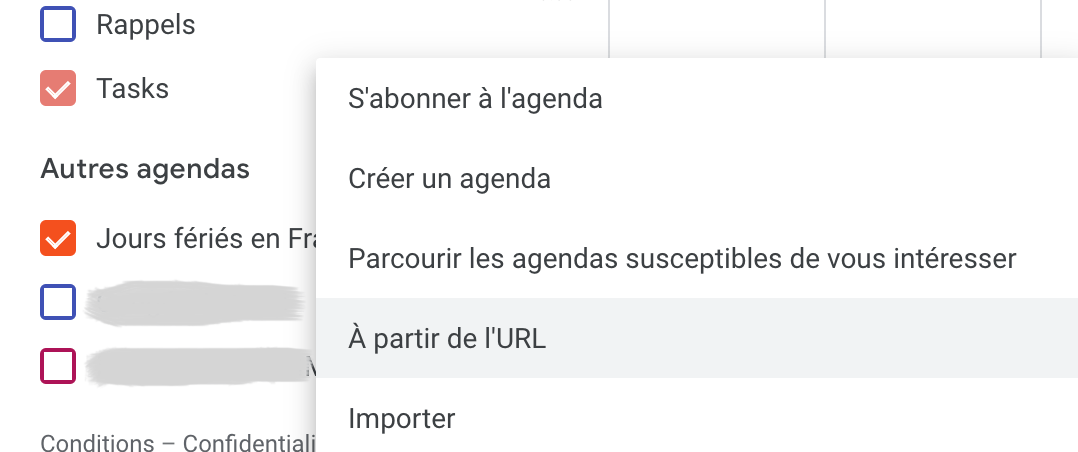 Saisie de l'URL dans Google Agenda