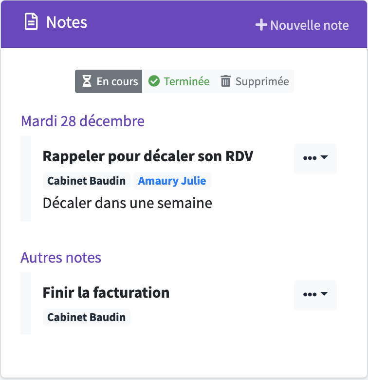 Liste des notes depuis l'accueil