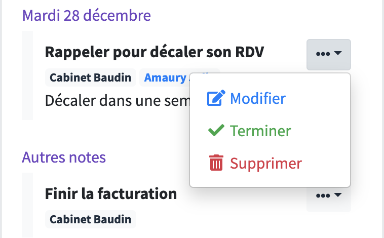 Modifier une note depuis l'accueil