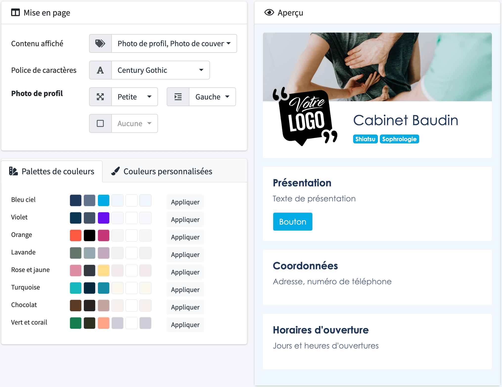 Peronnaliser les couleurs de votre page de présentation