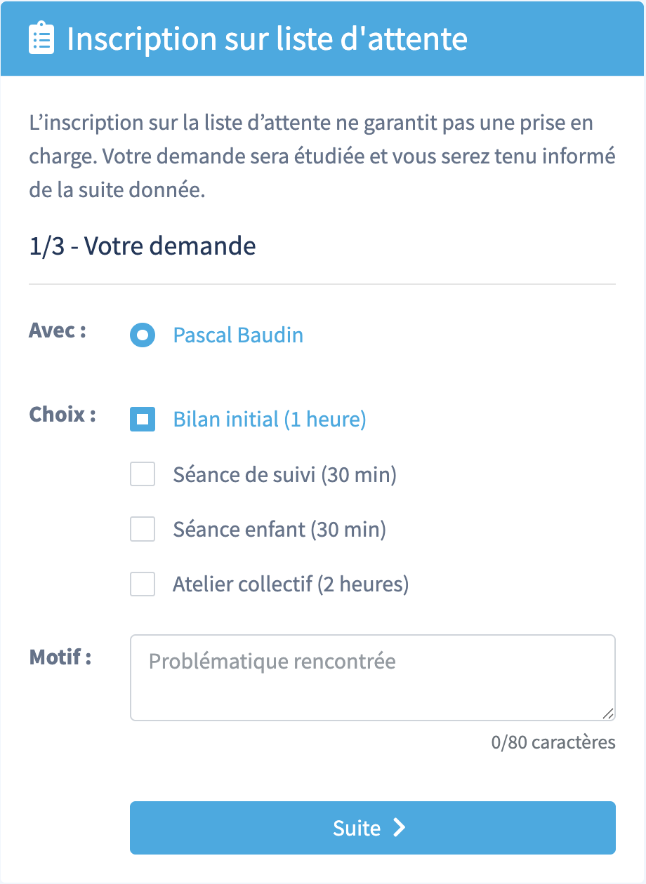 Inscription sur la liste d'attente : demande