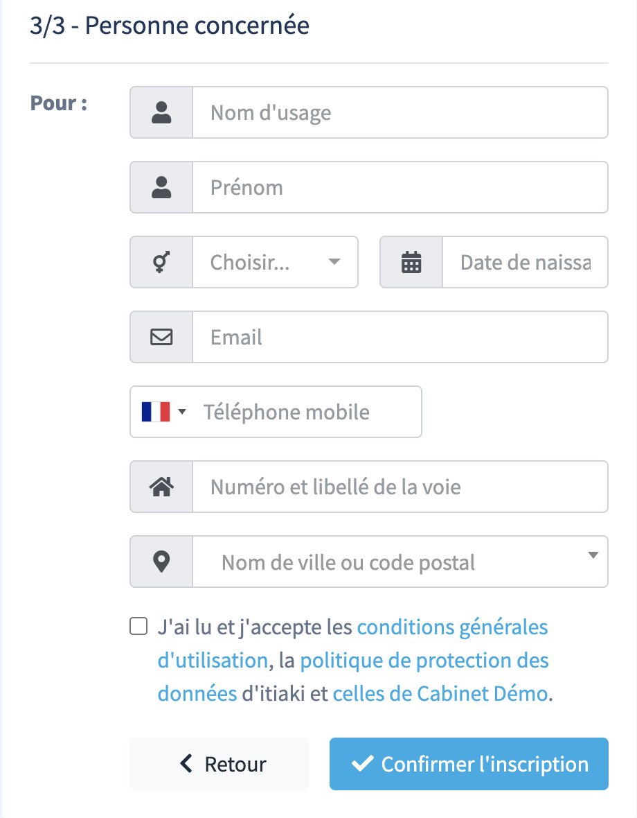 Inscription sur la liste d'attente : identité